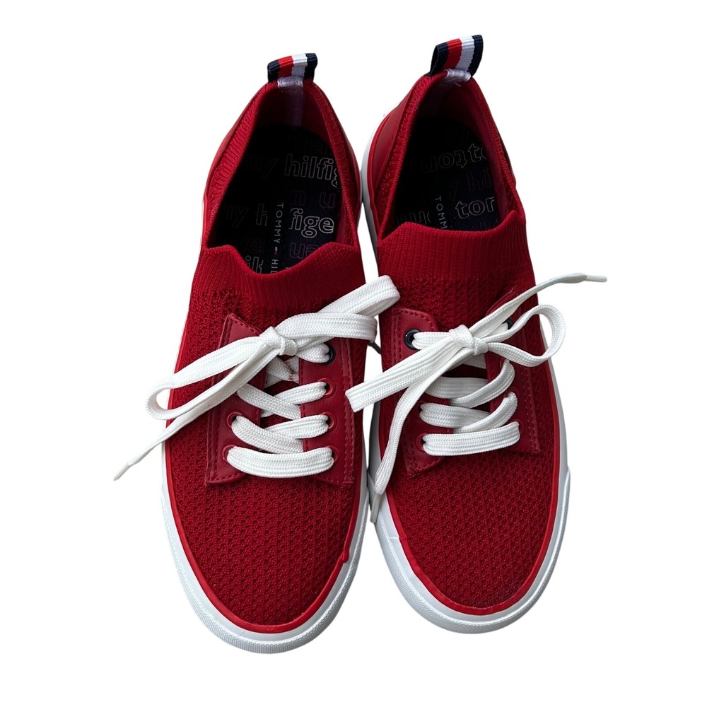 Tommy Hilfiger women's size 5M sneakers Gessie Red Knit Lace Up retro